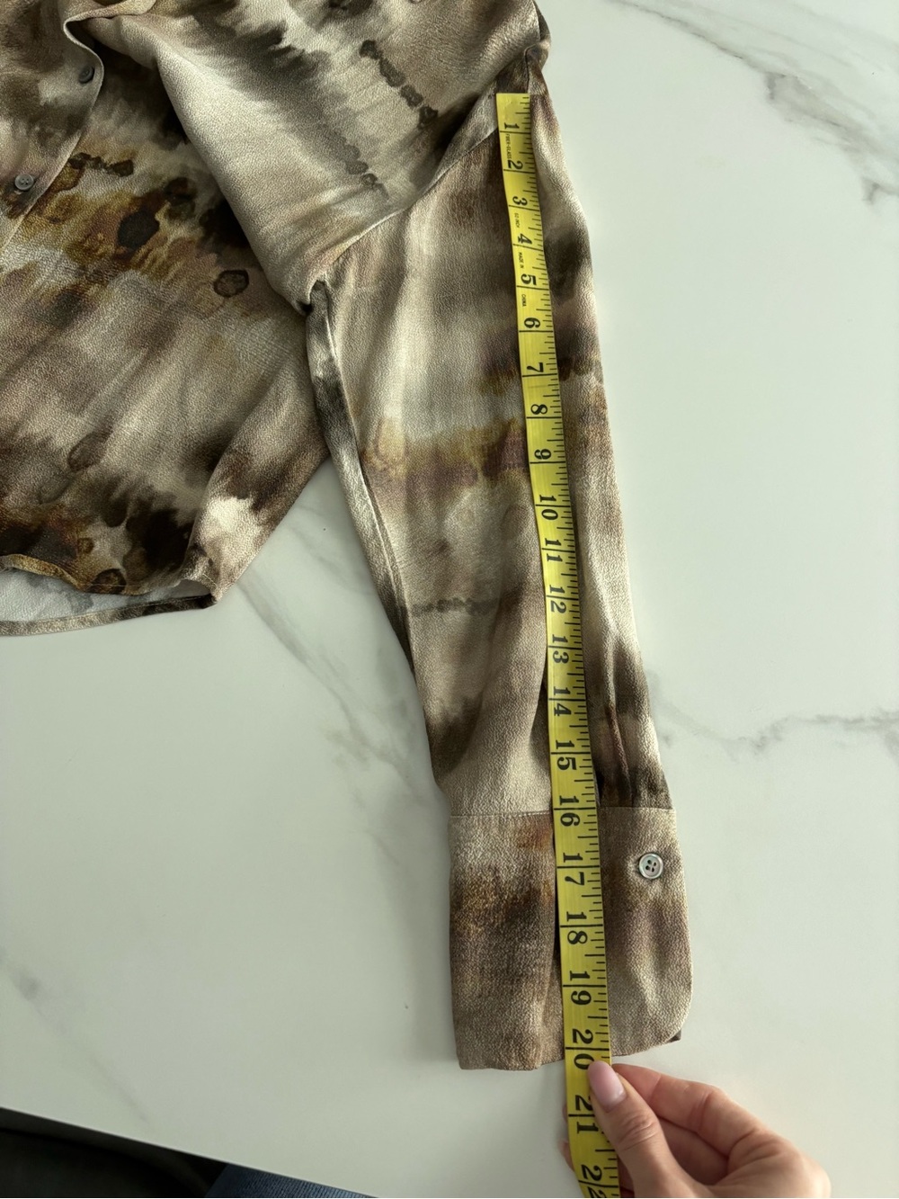 Zara Taupe Tie-Dye Button-Up Shirt viscose Erthy Natural Sz S oversized - Picture 8 of 9